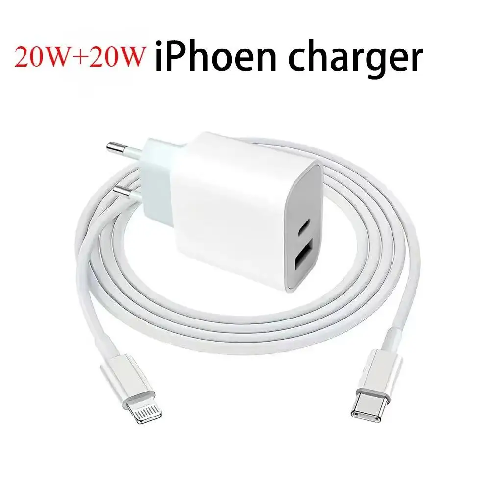 Para iPhone cargador rápido 20w + 20w Cable de carga tipo C de pared Compatible con teléfono móvil para IPhone 14 13 12 11 Pro Max XR XS X 7 8