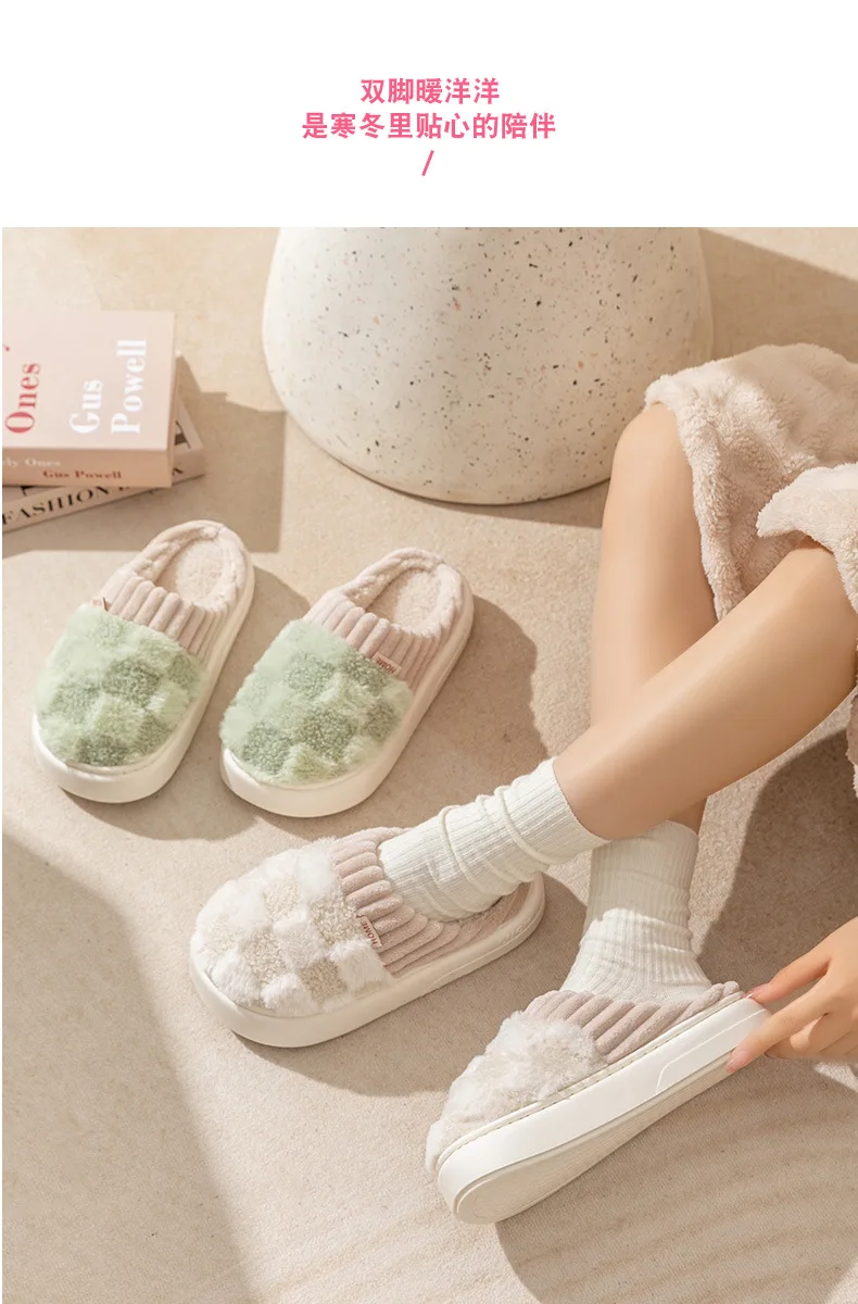 Shevalues Winter-Hausschuhe mit Plüschfutter für Damen, neue Baumwoll-Slides, flauschige, warme Innen-Slides, weiche Sohle, gemütliche Hausschuhe für Damen. – Detail 2