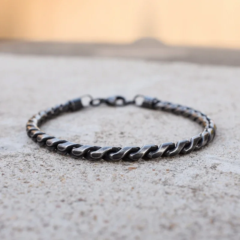 New High Quality Stainless Steel Antique Black 5MM Women Men Chain Male Twisted Bracelets Fashion Cool Jewelry