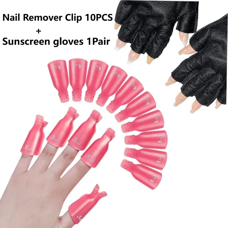 Kit d'outils pour enlever le vernis à ongles, 10 pièces, Clips pour capuchon à tremper, avec gants résistants aux UV et réutilisables