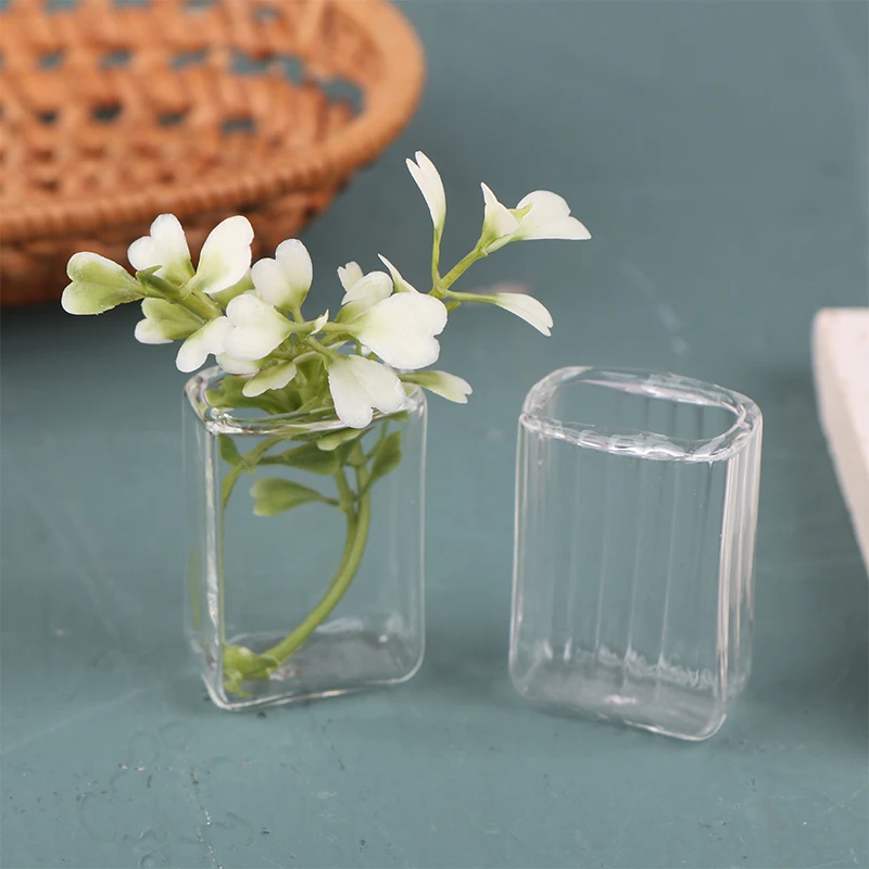 Dollhouse Miniature Glass Vase, Retangular Candy Jar, Garrafa De Armazenamento, Modelo De Cozinha Decoração Brinquedos