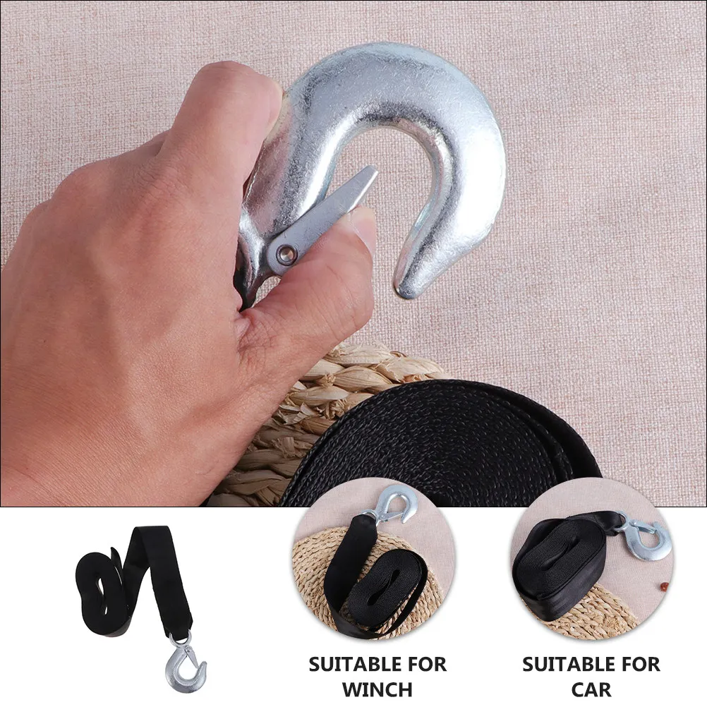 Strong Trailer Winch Belt Polyester Tow Rope Steel Hook Emergency Safety Strap for Vehicles Trucks Trailers Marine Use