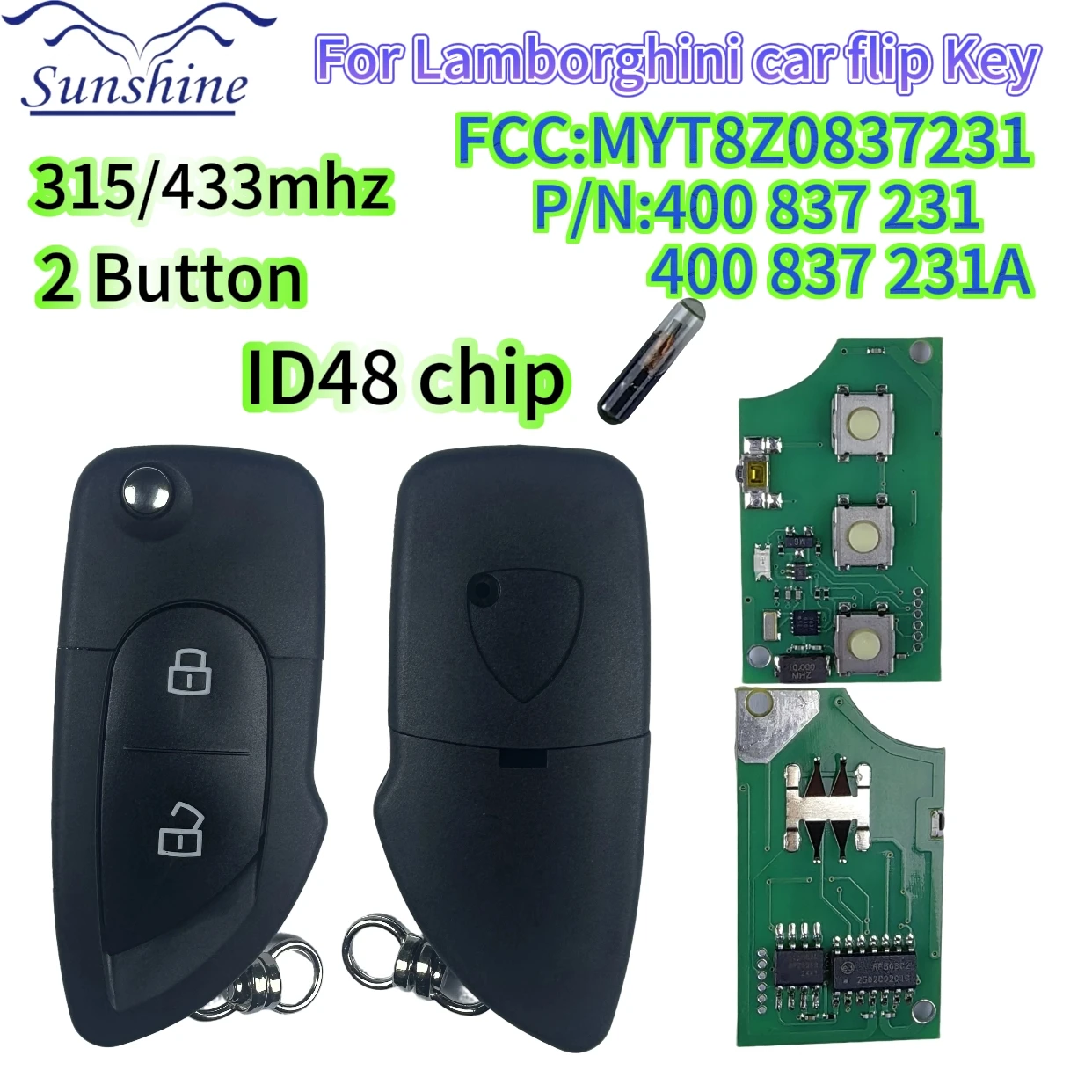 

For Lamborghini Gallardo 315/433MHz ID48 CHIP P/N:4D0837231/231A 2BT Car Smart Remote Control Flip Key FCC ID:MYT8Z0837231