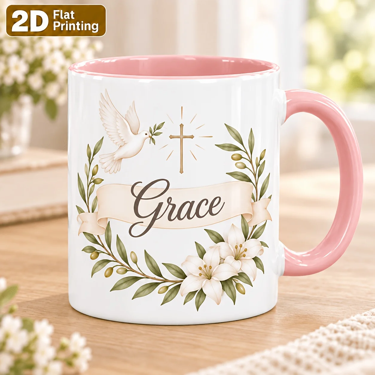 Personalized Christian Mug Custom Name Text 11oz Ceramic Cup Baptism Easter Gift Microwave Dishwasher Safe 7 Colors