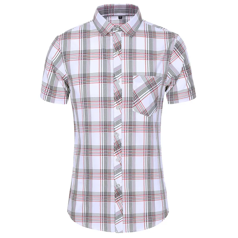 

New Fashion Plaid Shirt Men Summer Casual Short Sleeve Shirts Mens Plus Size Beach Hawaiian Tops Blouse Male 5XL 6XL 7XL