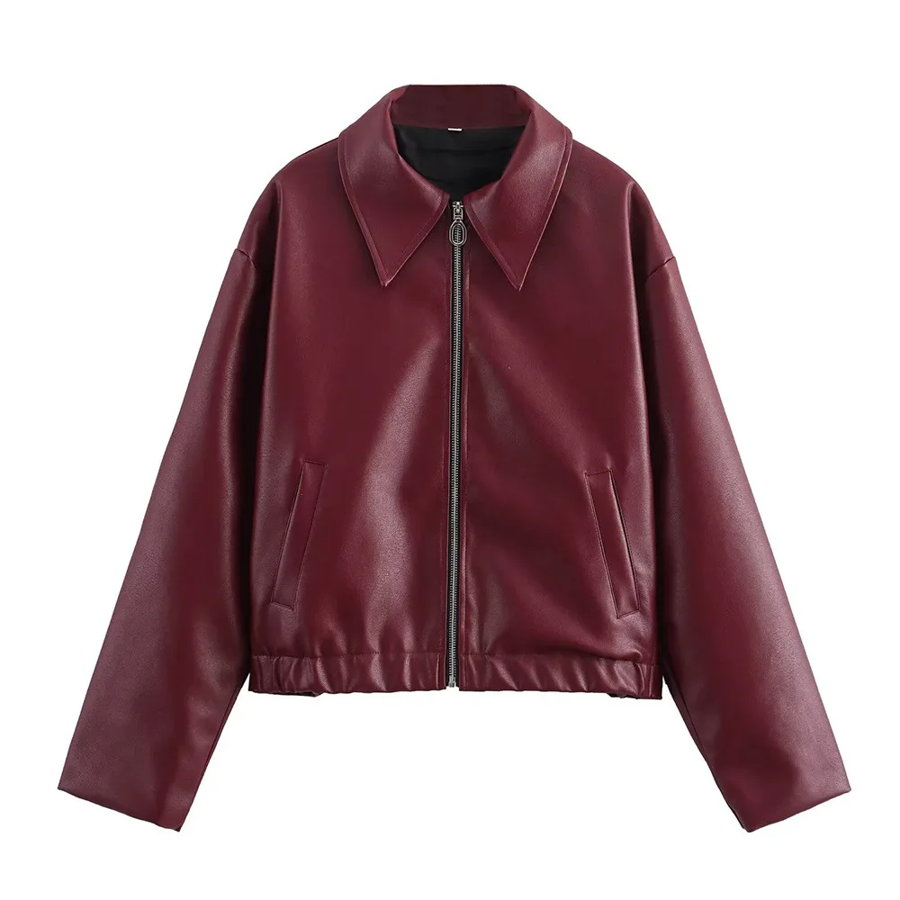 Giacca in pelle da donna in stile minimalista tinta unita giacca Bomber Vintage Moto Biker capispalla giacca a vento novità in cappotti donna