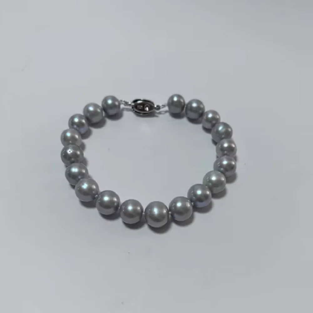 

Beautiful Pearl AAAA9-10mm 10-11mm South Sea Grey Round Pearl 7.5-8 inch Grey Bracelet 925s