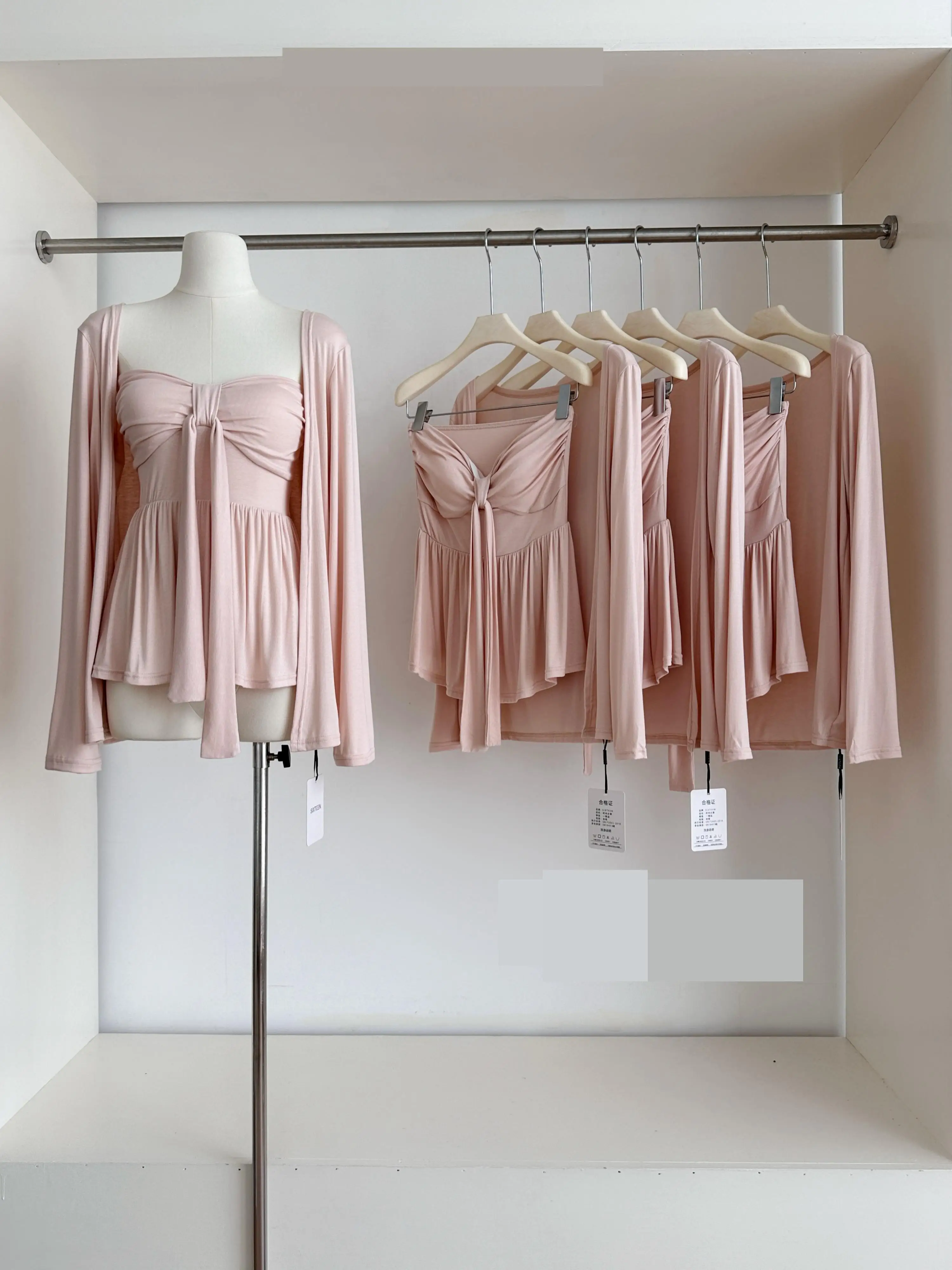 

Women Sweet Two Pieces Modal Cardigan Set Lady Long Sleeve Open Stitch Outwear + Slash Neck A Line Sleeveless Tube Tank Top