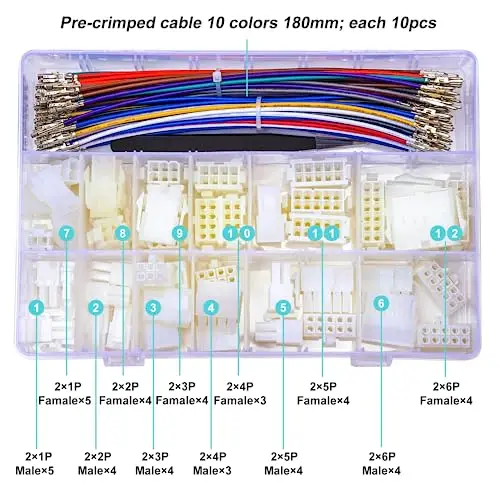 Molex 5557 4.2Mm Mannelijke & Vrouwelijke Connector Kit Met 20awg Kabels, Molex Mini-Fit Jr Dubbele Rij 2*1/2/3/4/5/6P (MX4.2-MF-180 Kit)