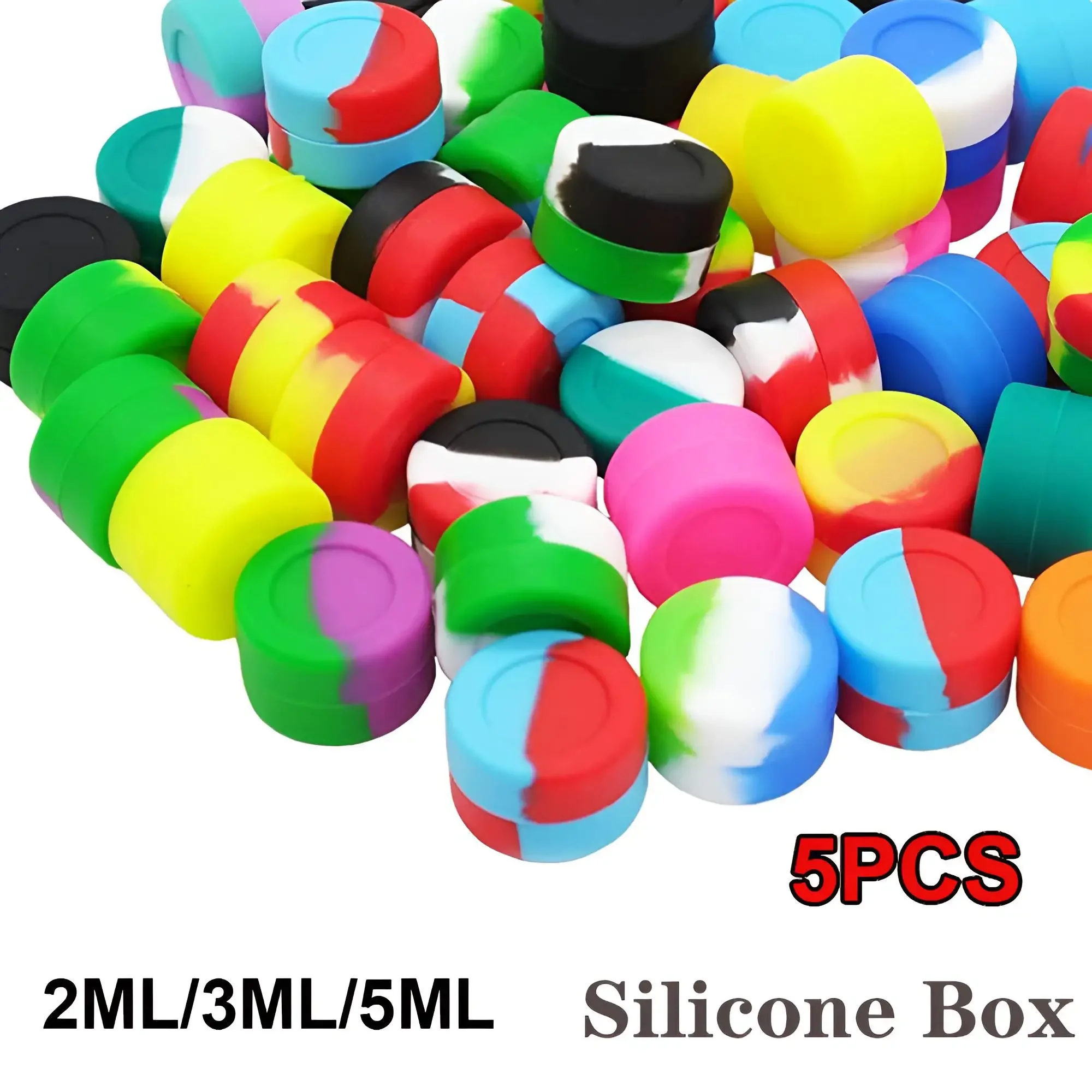 Recipientes Concentrados de Silicone Antiaderente, Frascos de Cera, Caixa de Armazenamento, Cores Misturar, Frasco de Óleo, 2ml, 3ml, 5ml, 5pcs