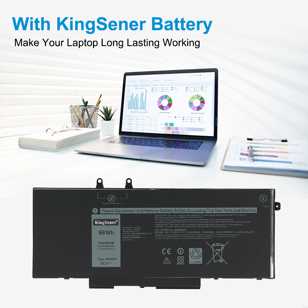 Bateria KingSener 68Wh 3HWPP do Dell Inspiron 17 7706 2 w 1, Latitude 14 5401 5410 5411, 15 5501 5510 5511, Precision 3541 3551 — zdjęcie produktu 6
