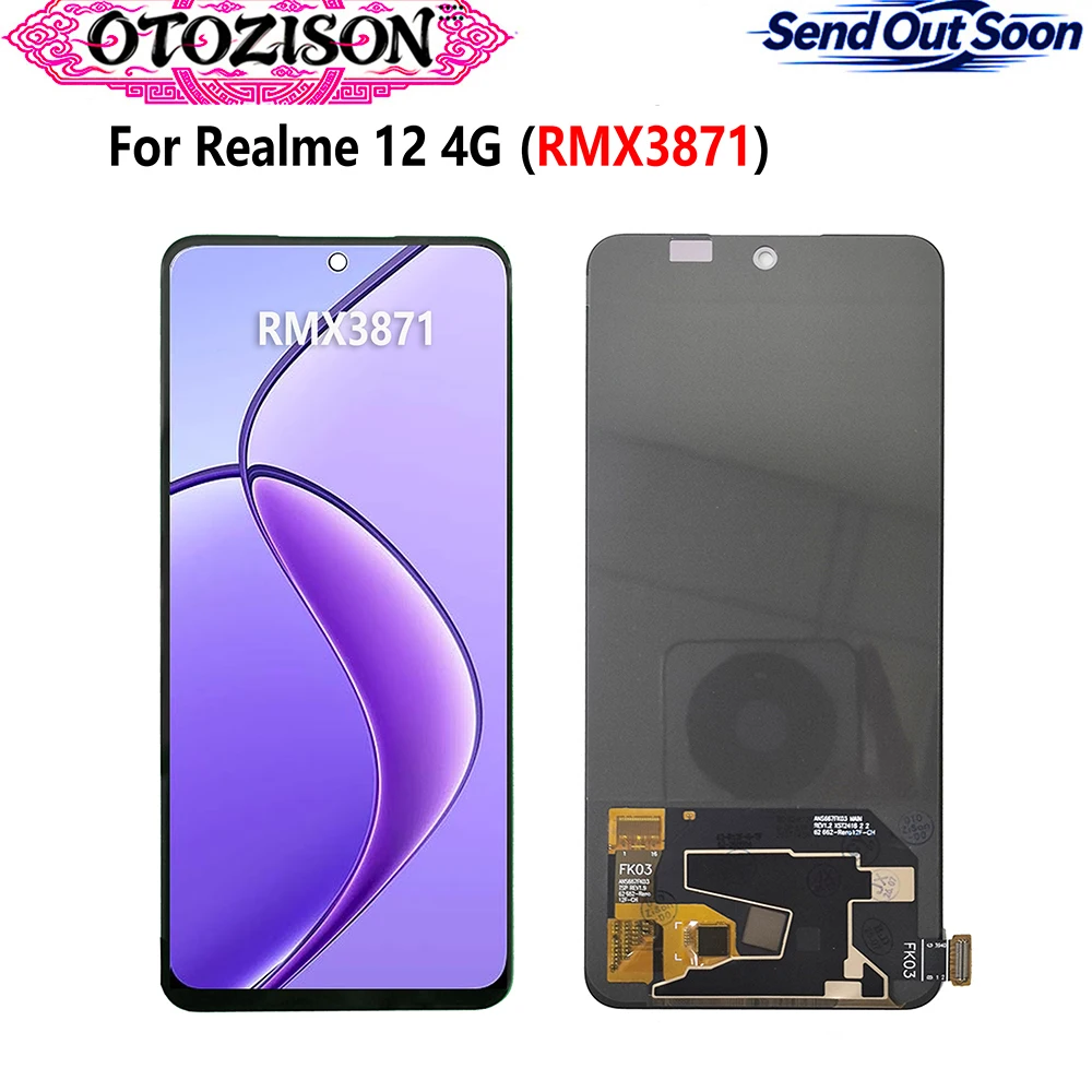 For Realme 12 4G AMOLED Display Screen For Realme 12 4G RMX3871 LCD Display Screen Touch Panel Digitizer With Frame Assembly