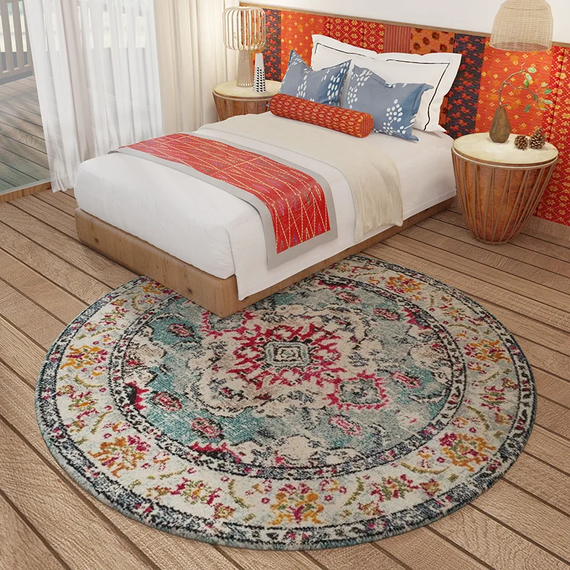

American Retro Carpets for Living Room Ethnic Style Bedroom Decor Round Carpet Hanging Basket Chair Floor Mat Home Non-slip Rug