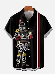 Men's shirt handsome mecha man print Hawaiian lapel top large size loose short-sleeved summer new style