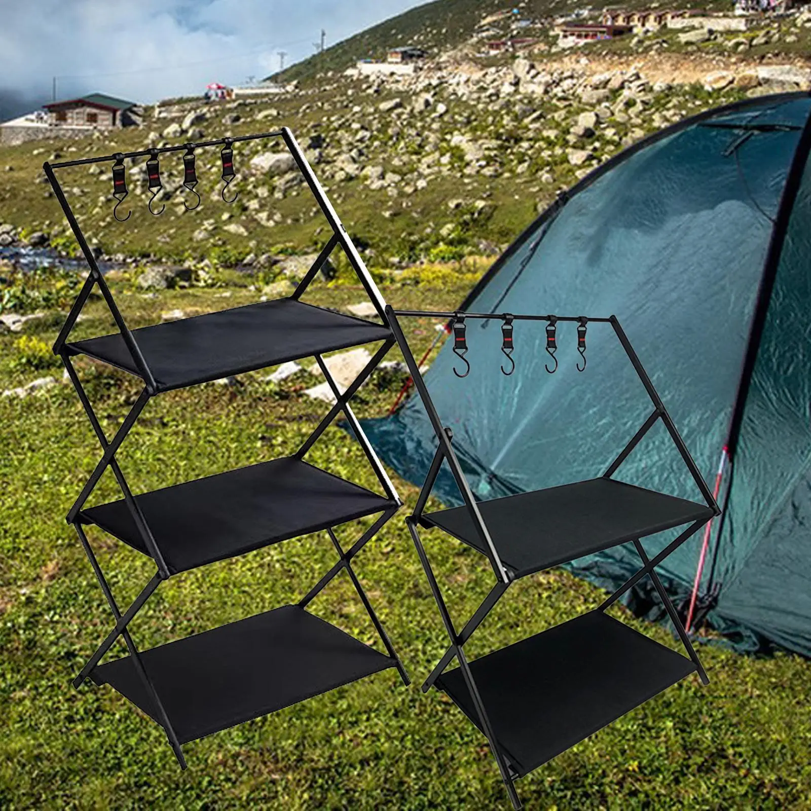 

Camping Storage Shelf Portable Organizing Rack for Household Camping Outdoor