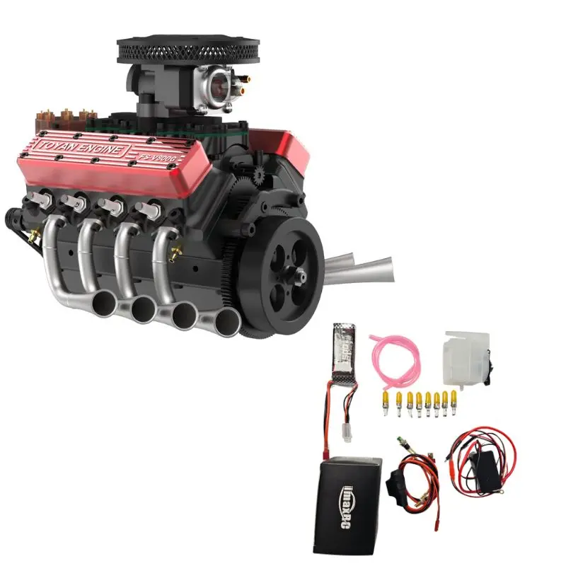 TOYAN-modelo de motor V8 de cuatro tiempos, Kit de modelo de ensamblaje de engranaje independiente doble refrigerado por agua mecánico de Metal