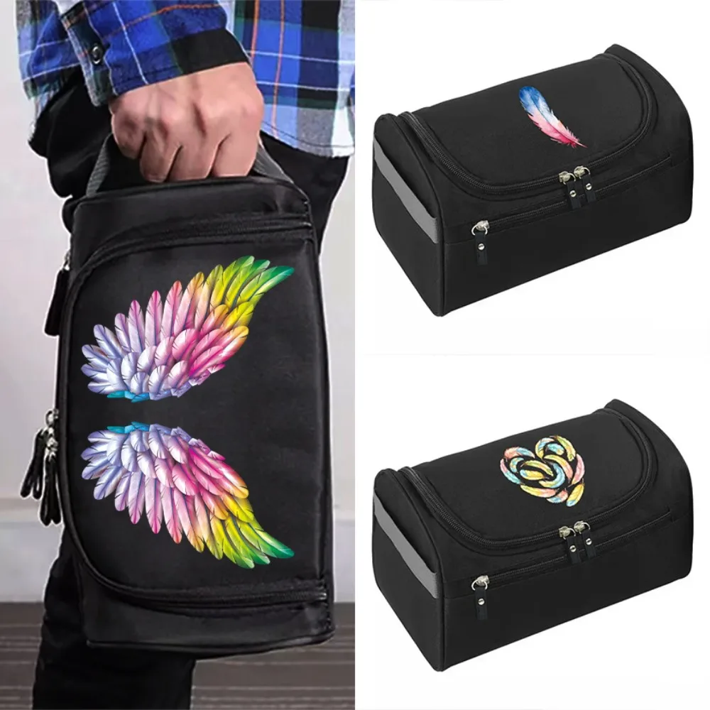 

Cosmetic Bag Multi Functional Outdoor Business Stylish Toiletry Bag Lightweight Hook Feather Print Travel Storage Pouch Zippered