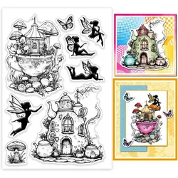 1pc Teapot Cup House Clear Stamps Fairy Mushroom Silicone Clear Stamp Seals Transparent Stamps for DIY Scrapbooking