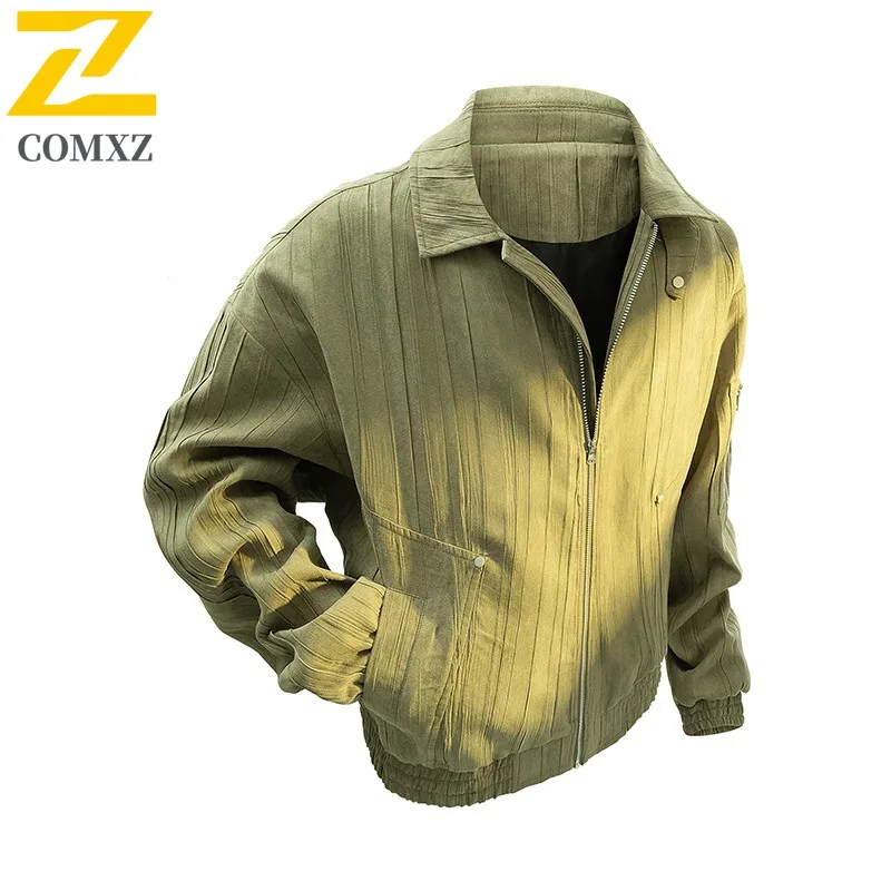 

COMXZ 2025 текстура морщин с прессованными морщинами 3D зерно вертикальная кожаная куртка мужское повседневное пальто JK2233