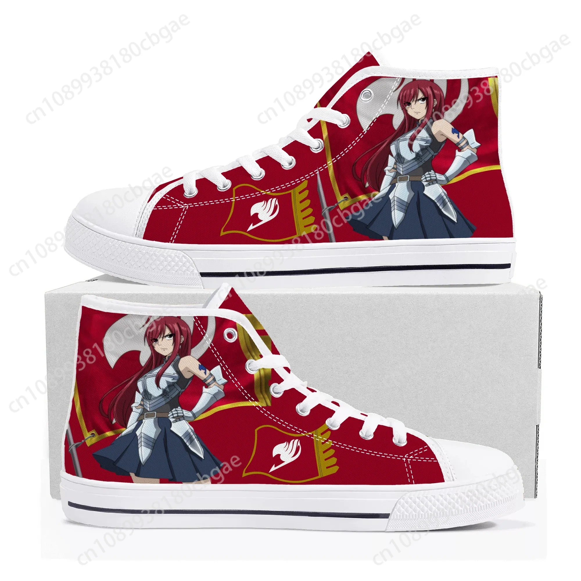 Hot Anime Fairy Tail Erza Scarlet High Top Sneakers High Quality Mens Womens Canvas Sneaker Casual Couple Shoes Custom Shoe