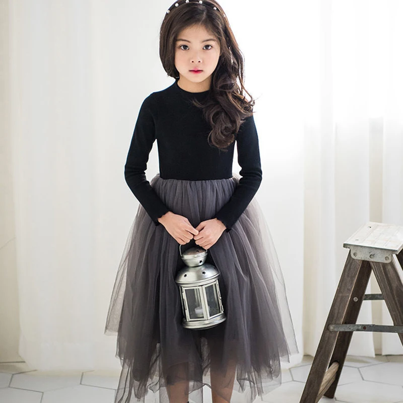 3-12 Years Spring Autumn Girls Dress Korean Mesh Fashon Long Sleeve Little Princess Dress Party Birthday Gifts New Kids Clothes