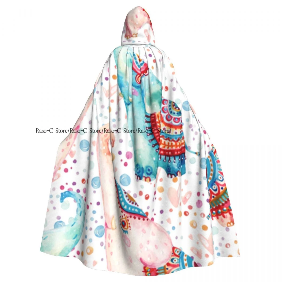 Unisex Witch Party Reversible Hooded Adult Vampires Cape Cloak Lovely Elephants With Bubbles Dots Hearts Pattern