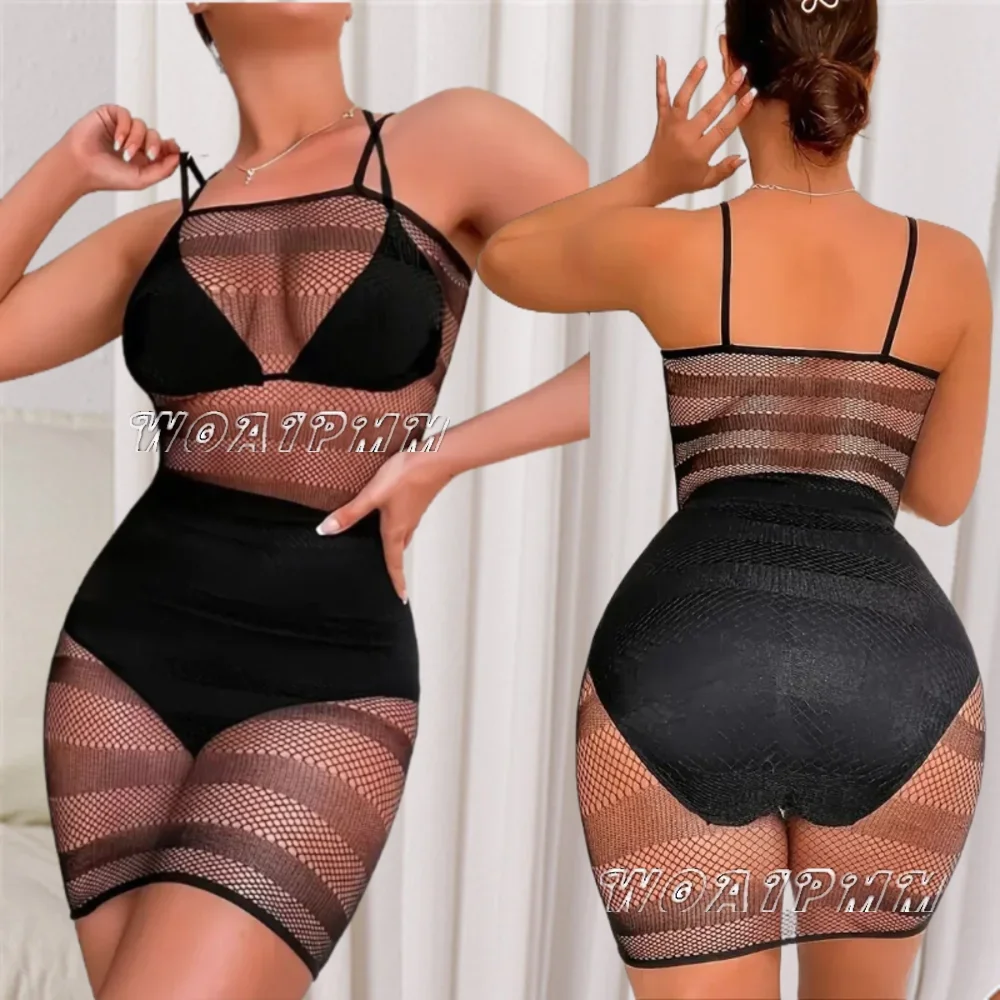جديد أزياء المرأة مرونة الصيد صافي Bodycon اللباس السيدات باس النوم المثيرة شبكة شفافة ضيق الملابس الداخلية تنورة قصيرة