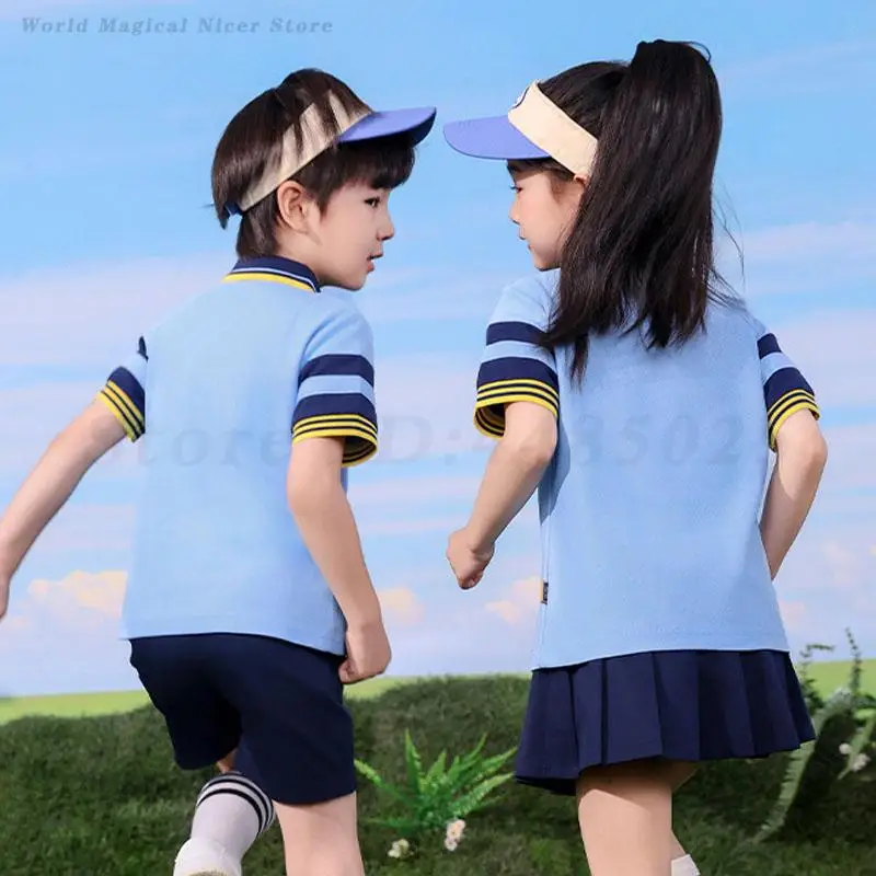 Meninos meninas uniforme escolar das crianças roupas esportivas verão crianças agasalho camisa shorts roupa uniforme de classe saia curta conjunto traje