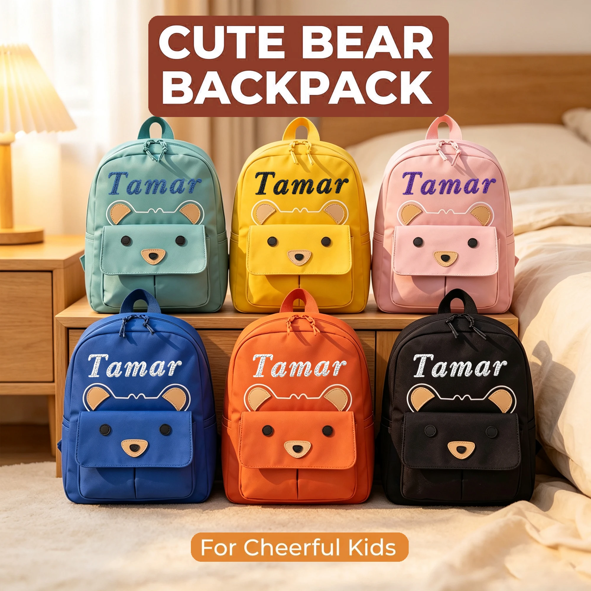 Customized Name Toddler Backpack - Cartoon Bear Corduroy Bag Large Capacity Embroidered Plush Kids Bag