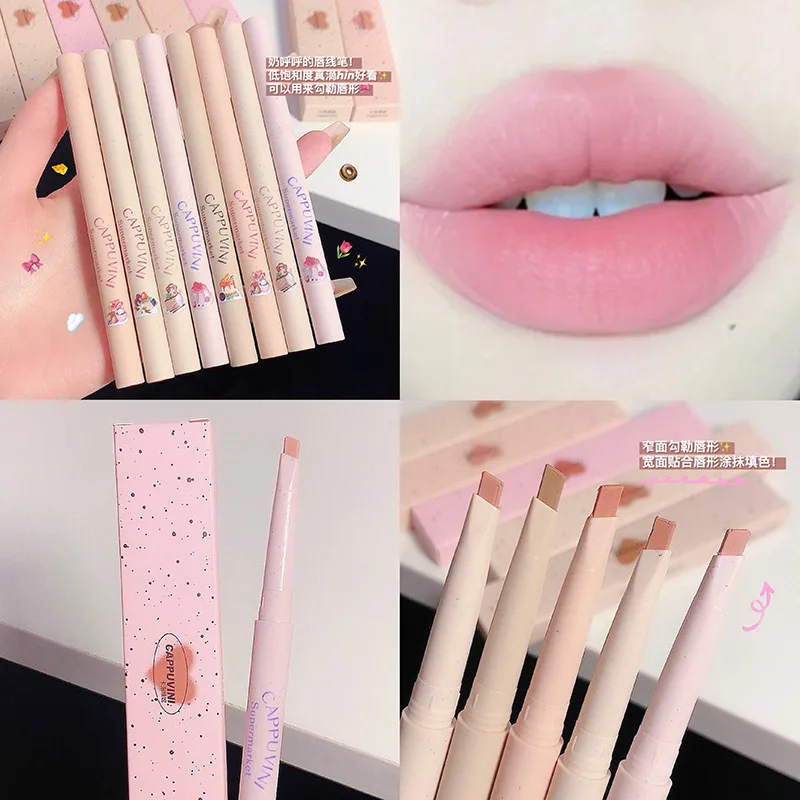 5 Colors Bevel Lipstick Pen Velvet Matte Lipliner Waterproof Nourishing Not Fading Makeup Rose Red Lip Tint Liquid Cosmetic