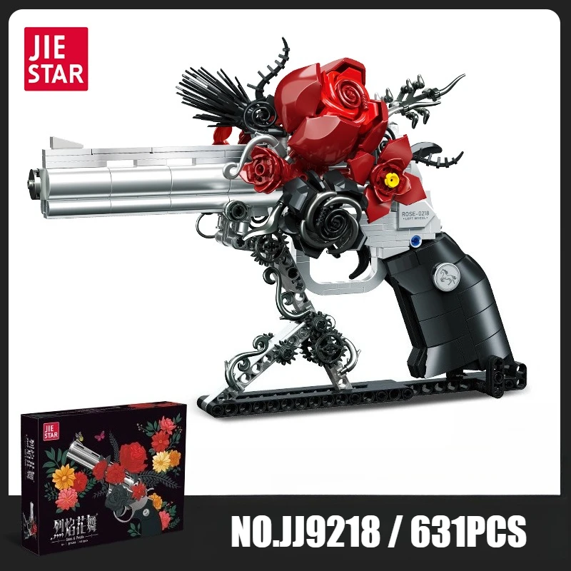 

631PCS Creative Retro Rose Revolver With Stand Building Blocks Model Combining Flowers And Pistols Gift For Kid Adult