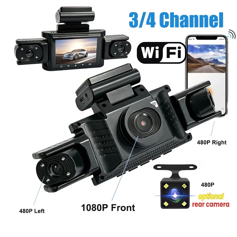4-Channel WiFi Dash Cam, Wide Angle, Night Vision, G-Sensor, Parking & Loop Recording, Universal for Various Vehicles