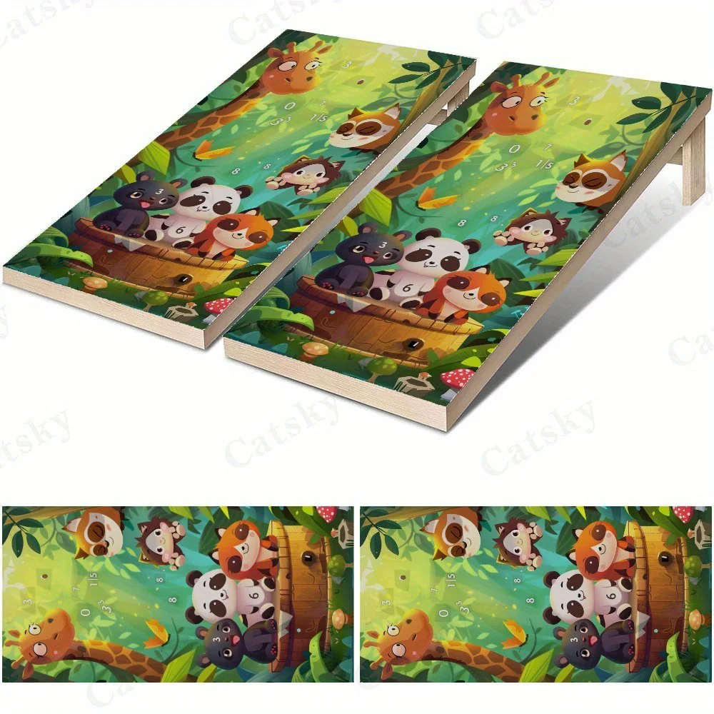 

Cartoon Forest Partners Waterproof Cornhole Board Vinyl Wraps, PVC Outdoor Game Board Design, Perfect for Sports & Leisure Activ