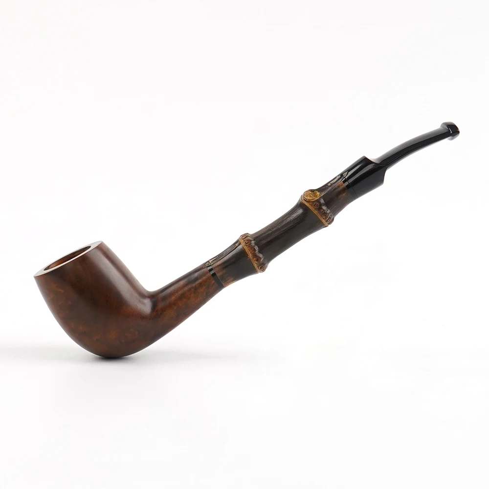 Handmade Briar Wooden Pipe With Black Bamboo Stem Smoking Pipe With Accessories Smoker's Gift