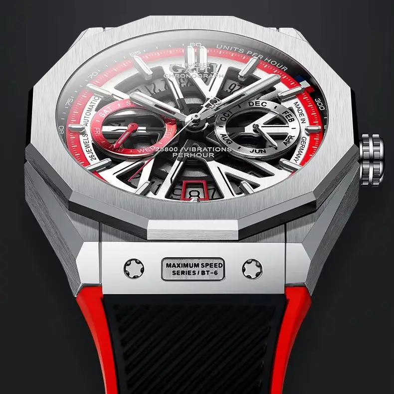 

BONEST GATTI Men Automatic Watch Vintage Luxury Mechanical Wristwatch Skeleton Waterproof Sapphire Luminous Month Week Date