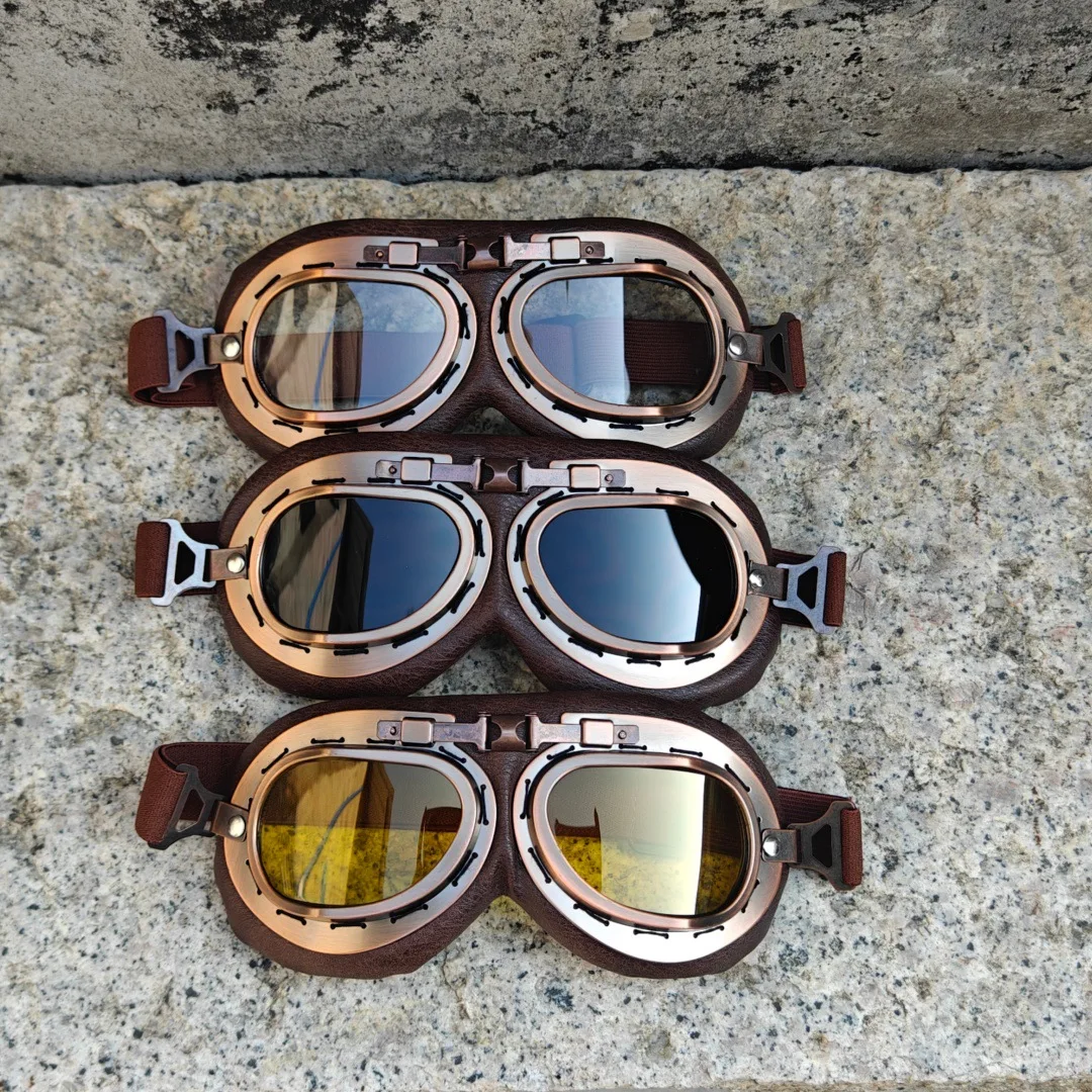 Vintage Leather Motorcycle Dirt Bike Goggles Pilot Motorbike Retro Jet Helmet Eyewear Glasses Outdoor Sports Goggle Glasses