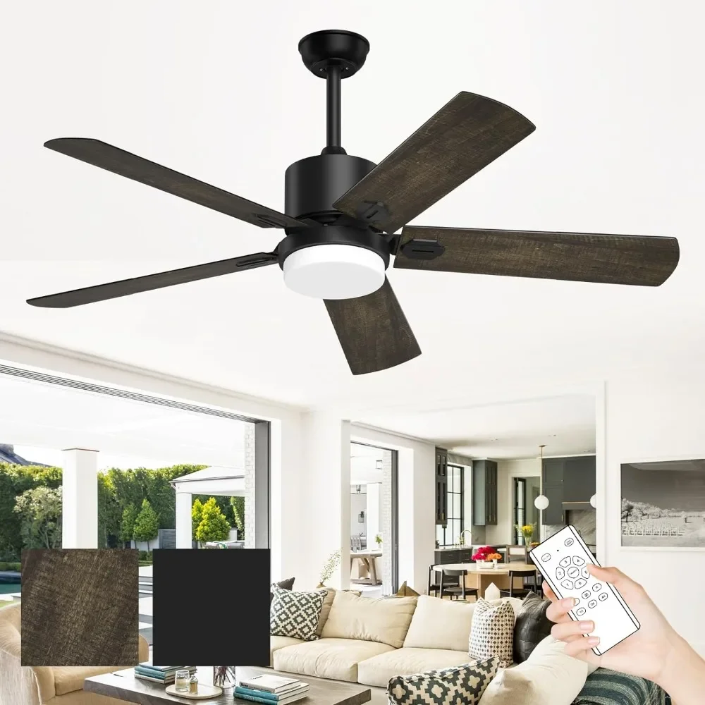 

Ceiling Fan, with Lights and Remote, Outdoor Black Fan with Lights for Farmhouse Bedroom，52 Inch, Ceiling Fan