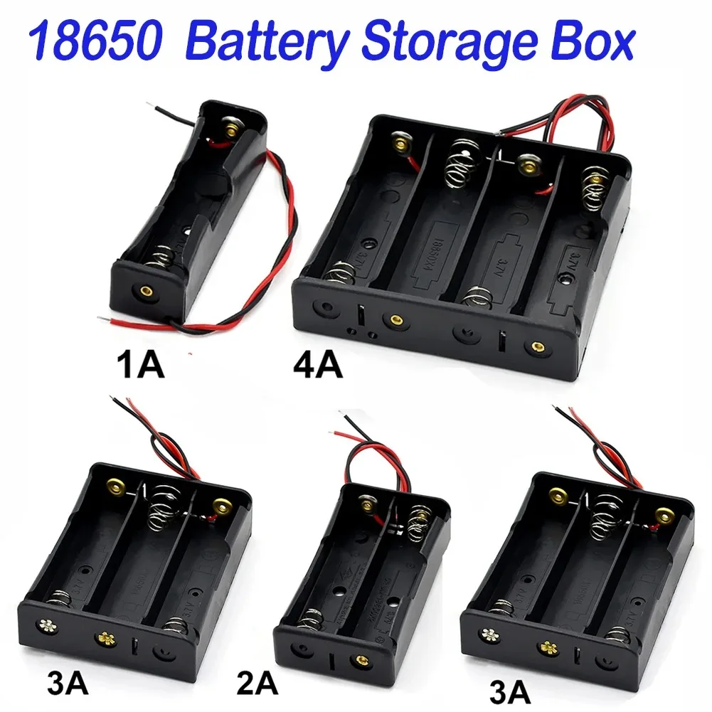 1 2 3 4 Slot 18650 Battery Storage Box Case Plastic 18650 Battery Case Holder with Wire Lead for 18650 3.7V Battery