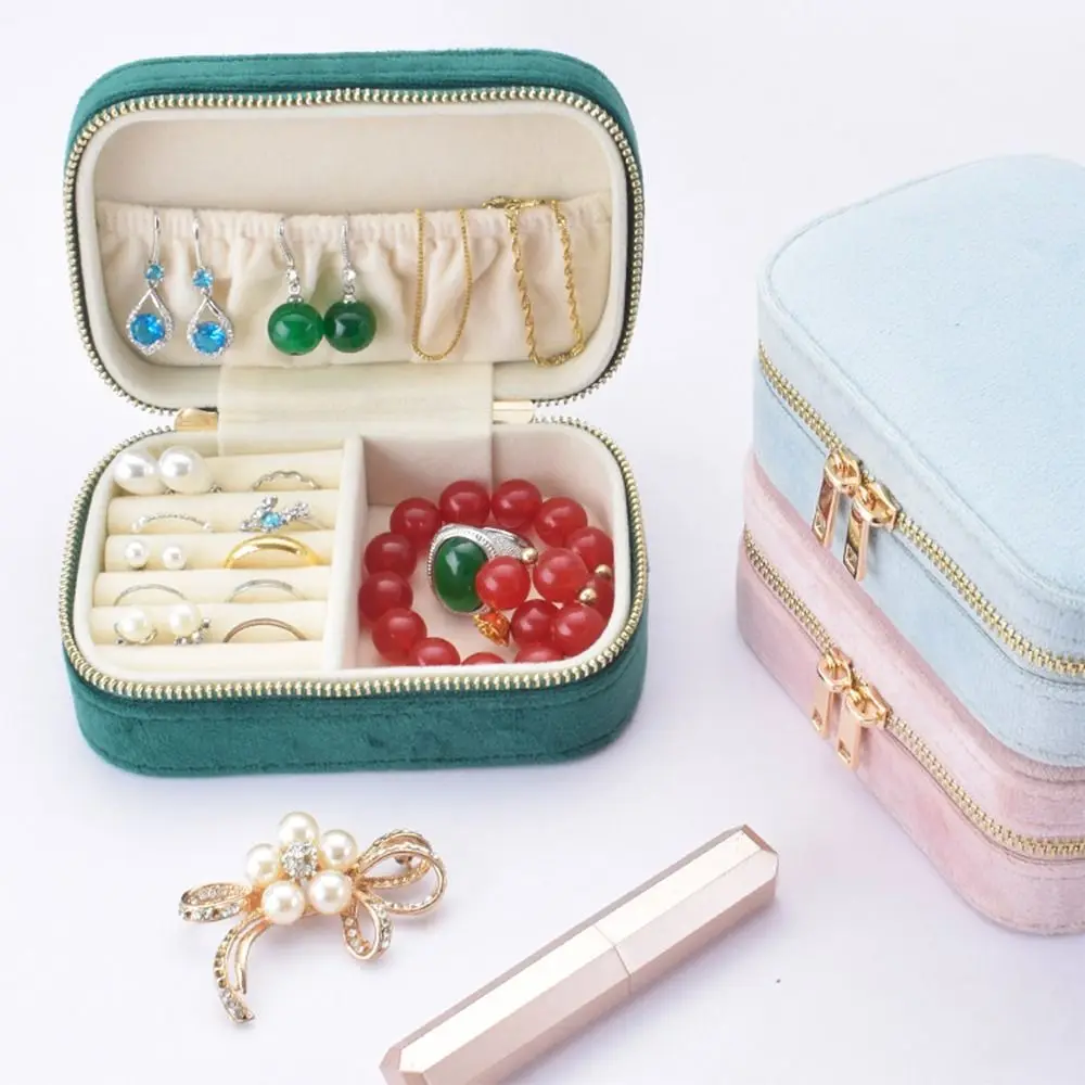 

Zipper Closure Jewelery Storage Case Velvet Square Travel Jewelry Case Flannel Lining Exquisite Necklace Storage Case
