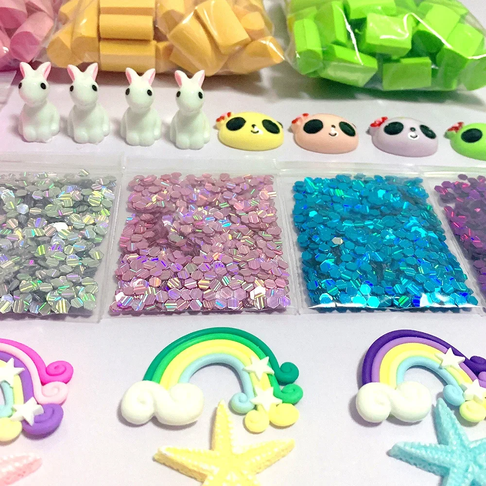 32Pcs/Set Model Clay DIY Slime Kit PVC Soft Pottery Slime Beads Sequin Star Animal Shell Slices Foam Ball for DIY Craft Gift