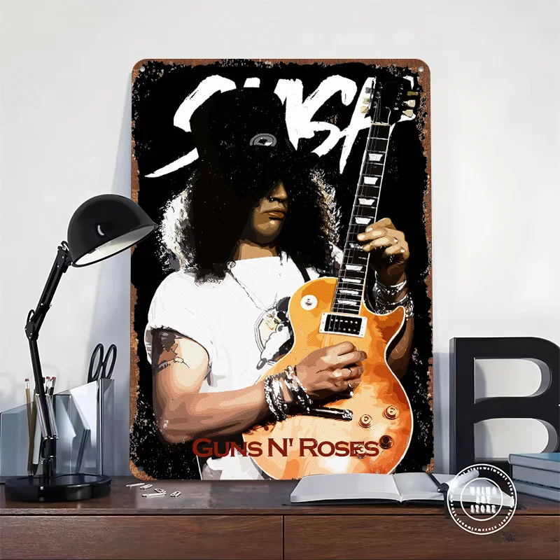 Slash of Guns N Roses Legends Metal Poster Customized Wall Art Retro Vintage Tinplate Signs for Man Cave Home Decoration Luxury