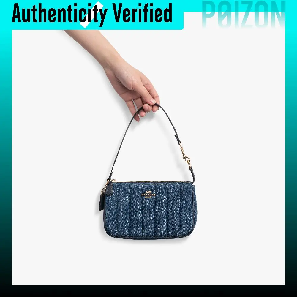 COACH Nolita Quilting Denim With Leather Pochette Underarm Clutch Wrist Bag Handbag Small Women's Blue C3332-IMDEI view 4