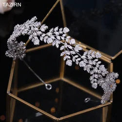 TAZIRN Cubic Zirconia Wedding Bridal Hairband Full New Handmade Headpieces for Women Birthday Party Prom Hair Accessories Gifts