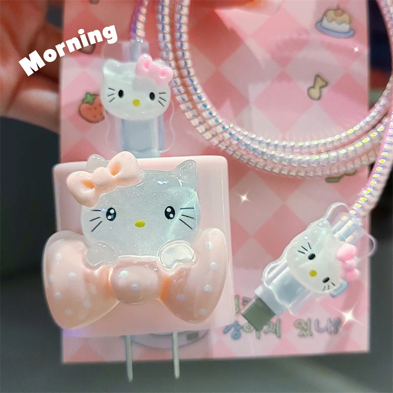 4pcs/set Hello Kitty Sanrio Data Cable Protective Case 20W for Iphone 15 14 Cartoon Anti-fracture Charger Protective Case