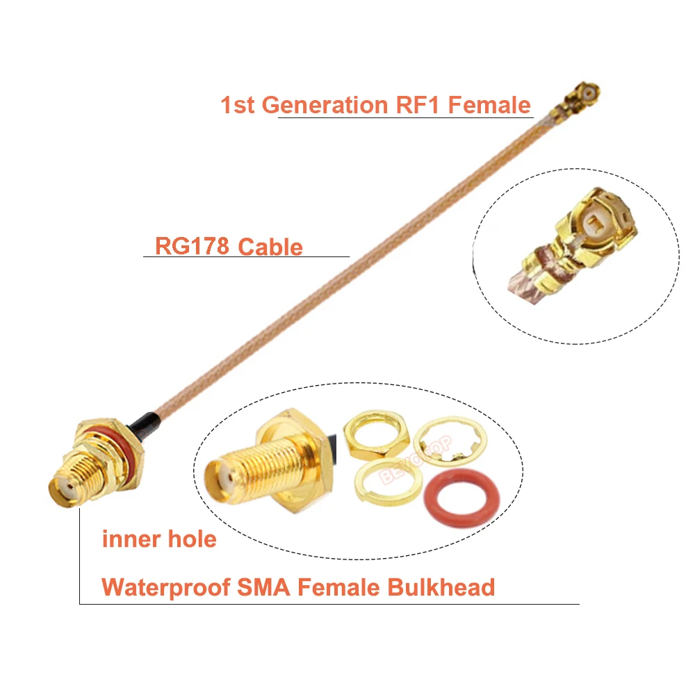2pcs UFL IPX RF1 Female to SMA Female/Male WIFI Antenna RF Cable RG178 Pigtail Extension BEVOTOP