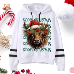 New Women Hooded Hoodies Cow Mooey Christmas Print Hoodies Fashion Pullover Cute Christmas Print Ladies Casual Hoodie Sweatshirt