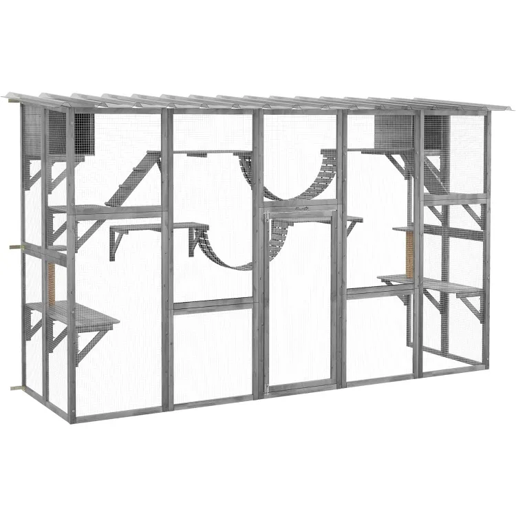 Catio Playground Cat Window Box Outside Enclosure, Outdoor Cat House with Weather Protection Roof for Multiple Kitties