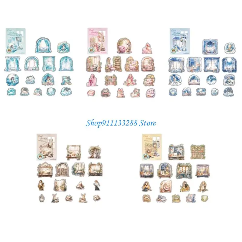 

G88D Pack Of 15 Aesthetic Scene Sticker Scrapbooking Sticker for Journal Planner