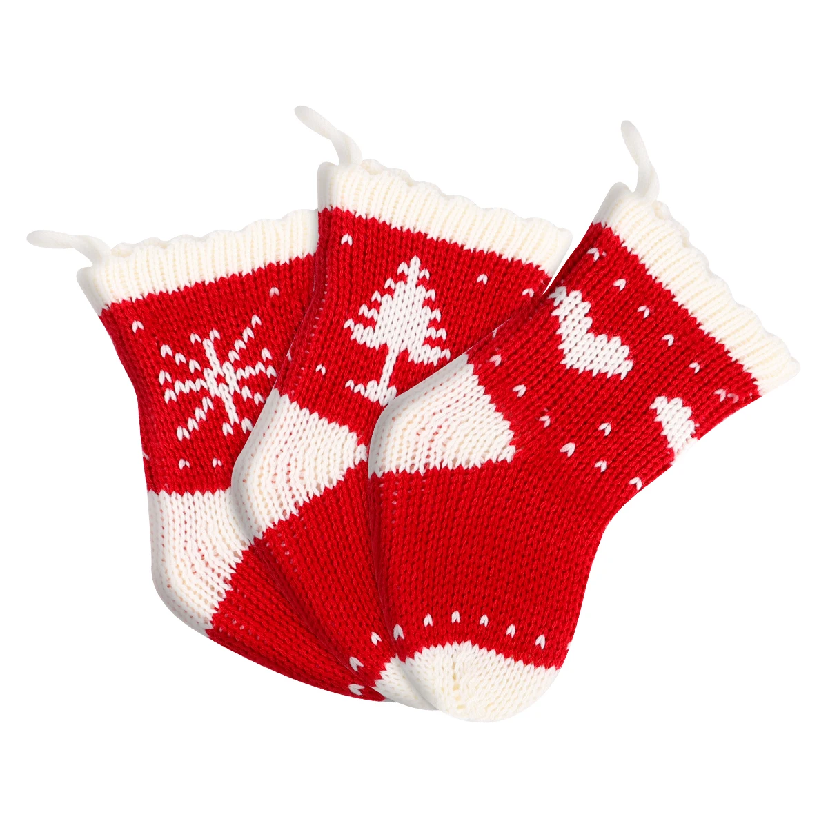 

3pcs Christmas Knitted Socks Thick Cable Snowflake Pattern Decorative Sturdy Holiday Home Decoration Red Sock Gift Bags
