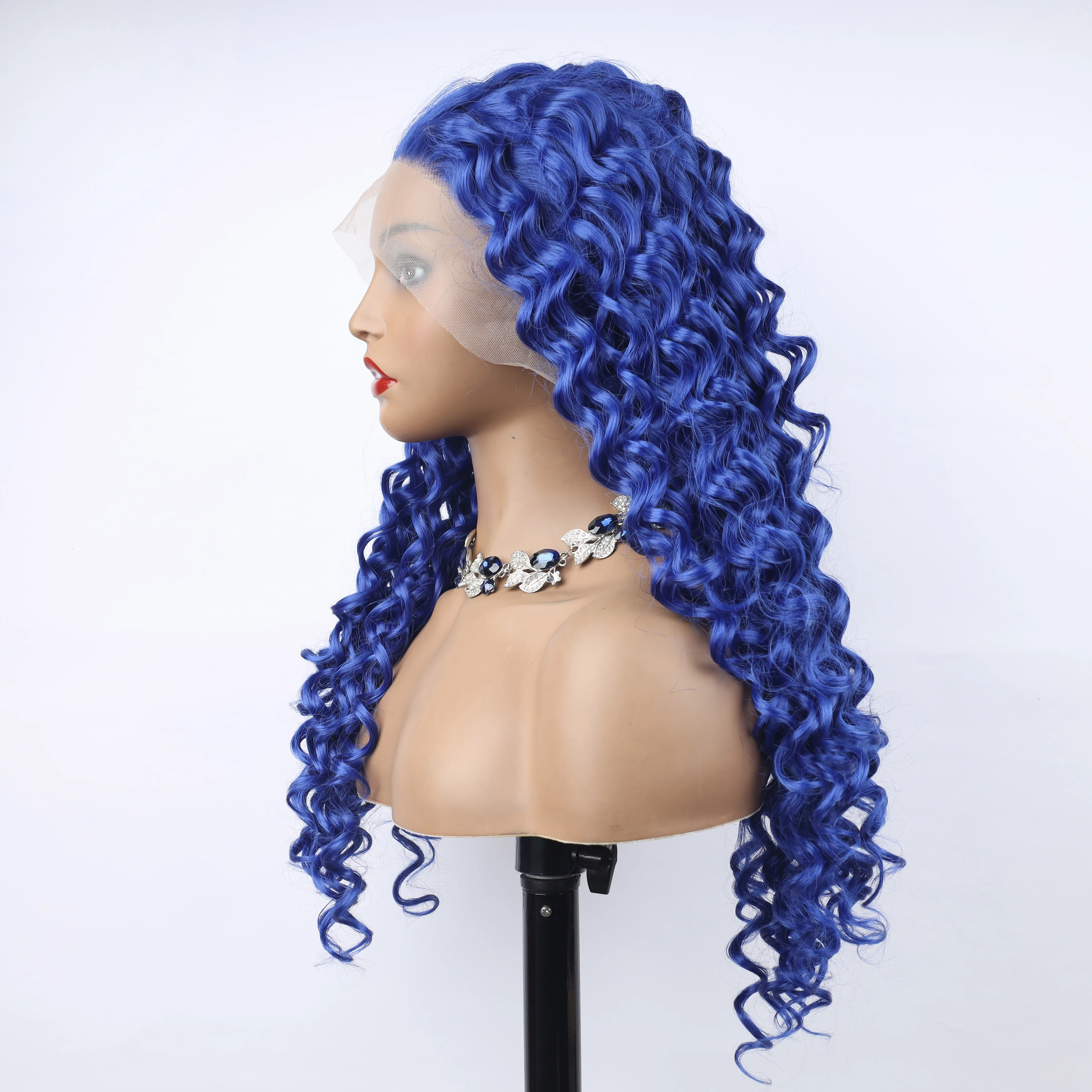 Oley Fashion-Perruque Lace Front Synthétique Bouclée pour Femme Noire, Cheveux Cosplay, Bleu, 13 Bery, 03Utilisation